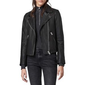 All Saints Dalby Black Leather Moto Biker Zip Front Jacket Size 6